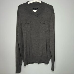 Marc Anthony Pullover Sweater Mens XL  Gray Merino Wool Blend Shawl Collar